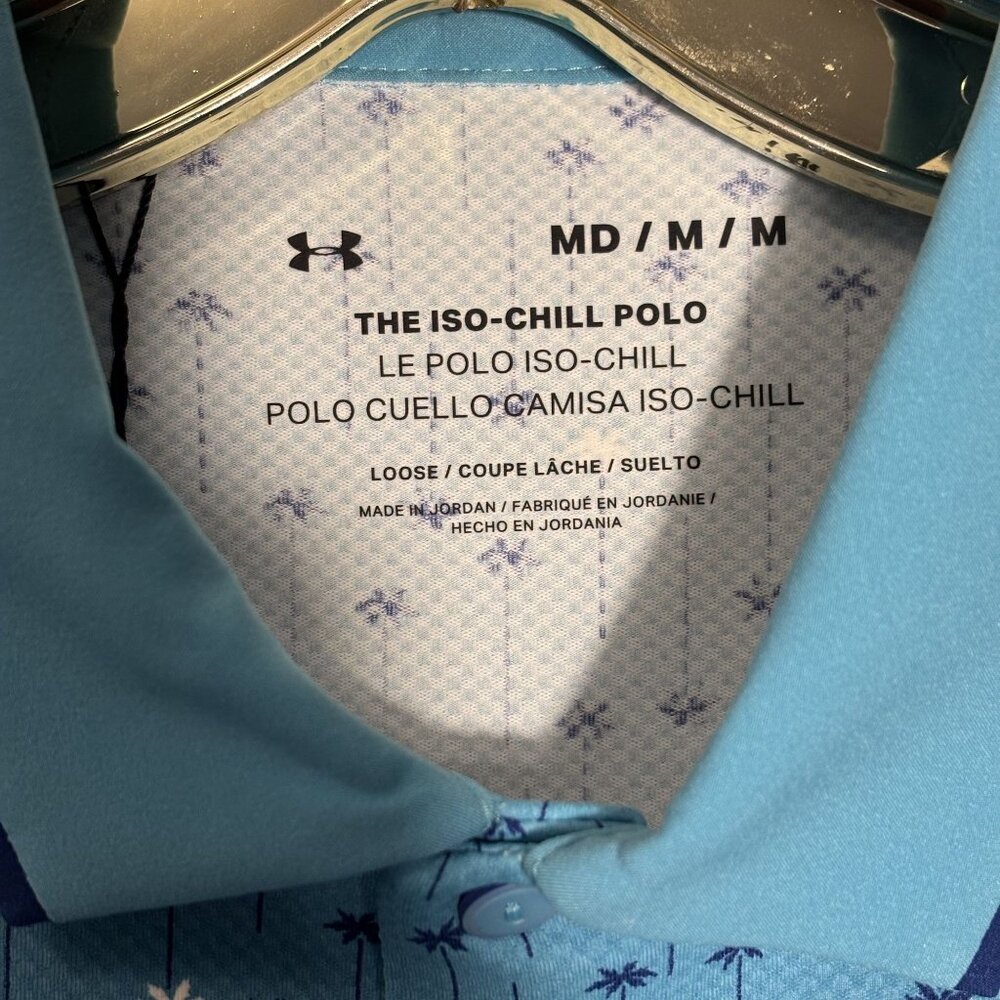 Under Armour Mens Iso-Chill Polo Shirt M Loose Fit Blue Golf Print - Picture 5 of 8